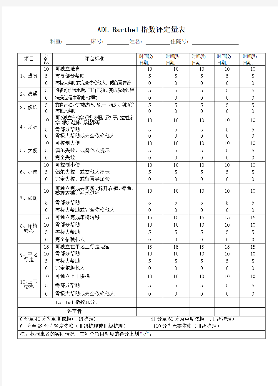 ADL改良Barthel指数评定量表