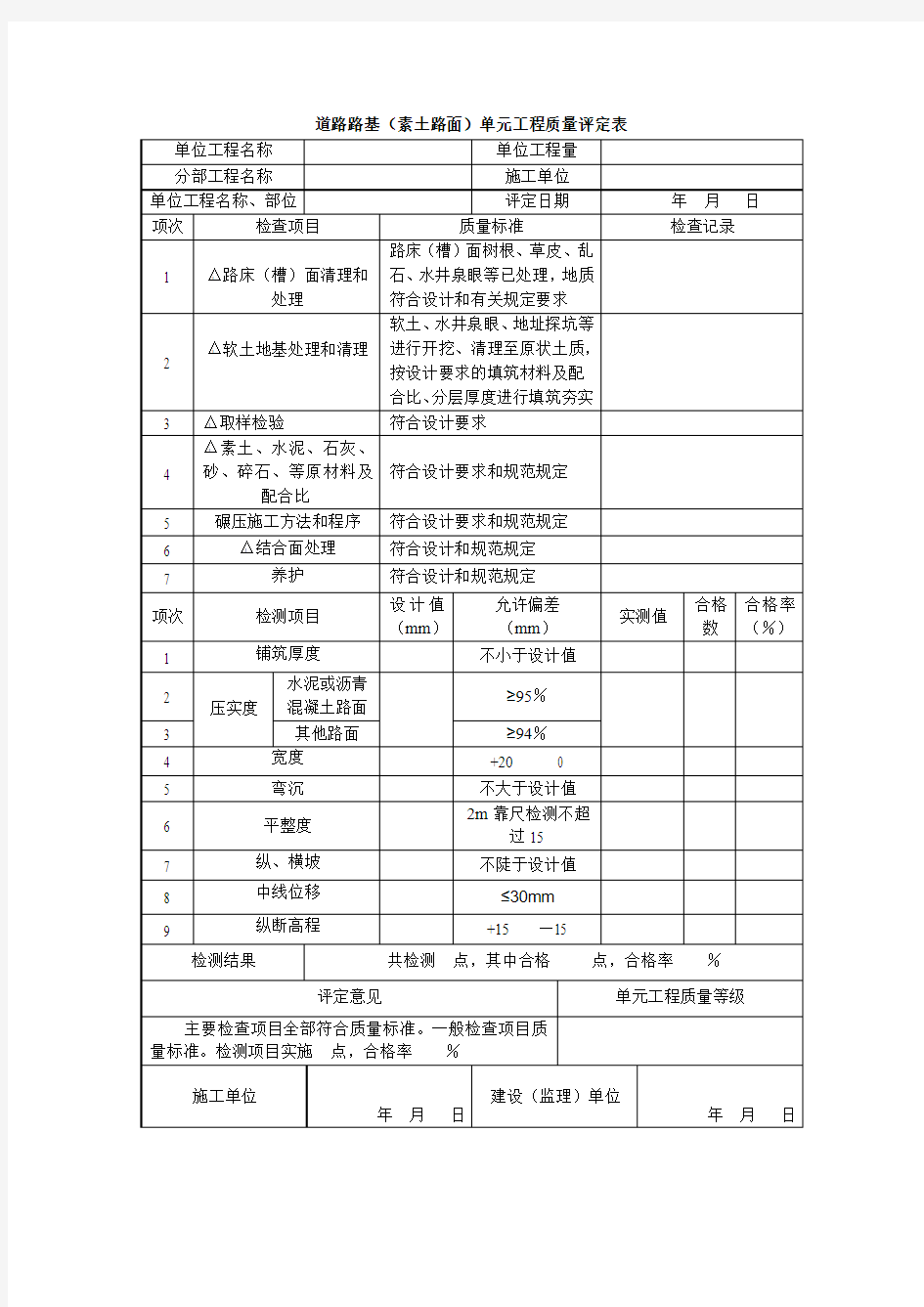 道路路基(素土路面)质量评定