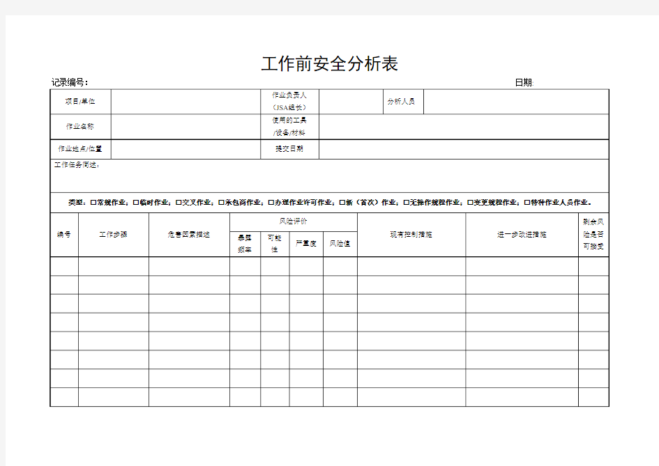 工作前安全分析表