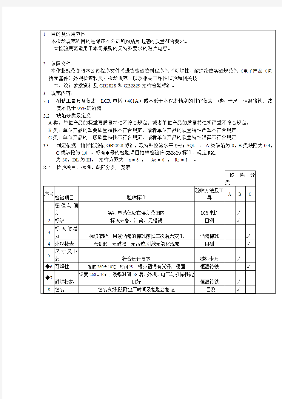 电感来料检验作业指导书