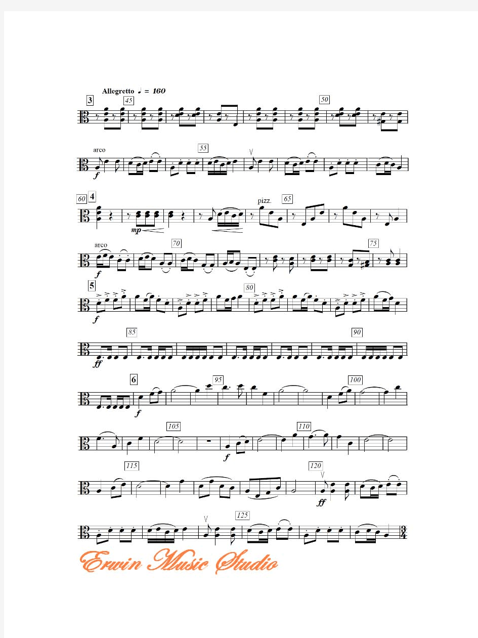 Viola《情深谊长》弦乐四重奏分谱+总谱