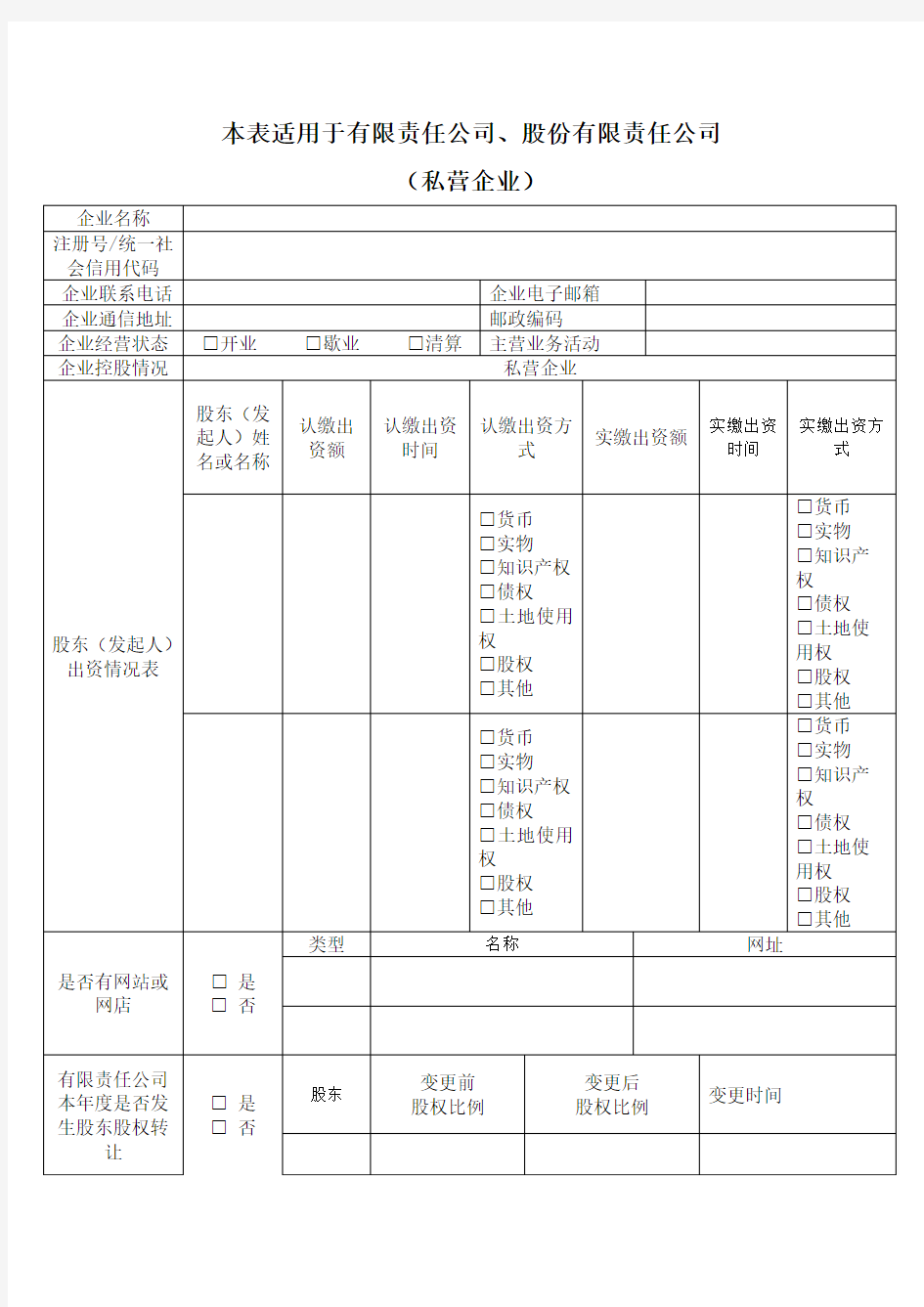 有限责任私营企业年报文书