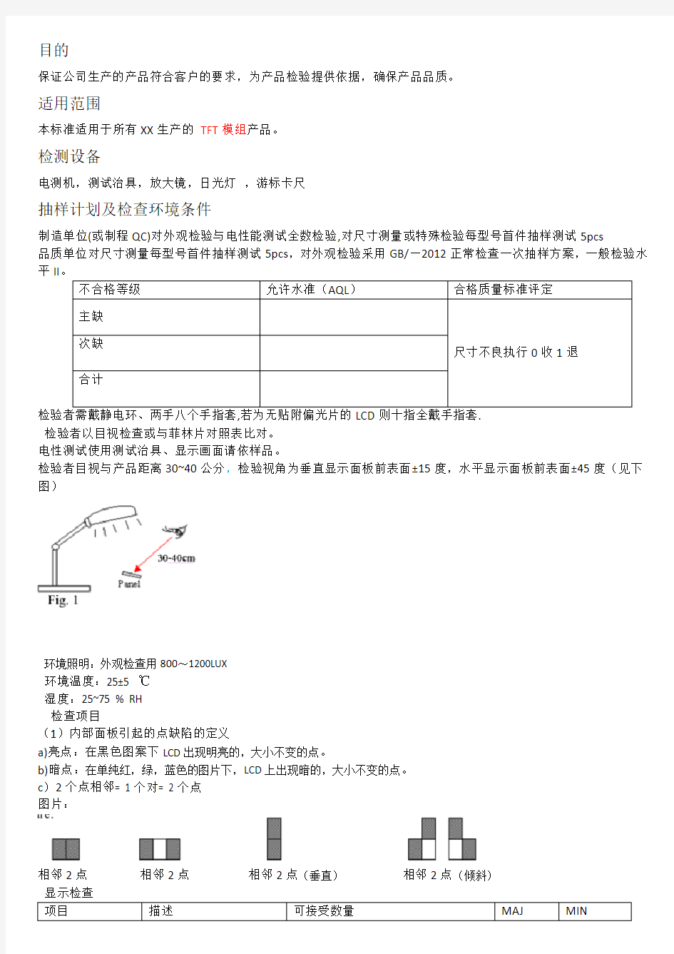 TFT成品检验标准