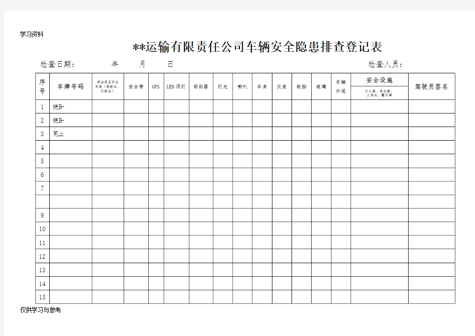 车辆安全隐患排查登记表教学文稿