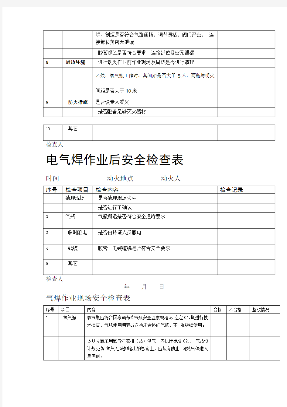 电焊机安全检查表