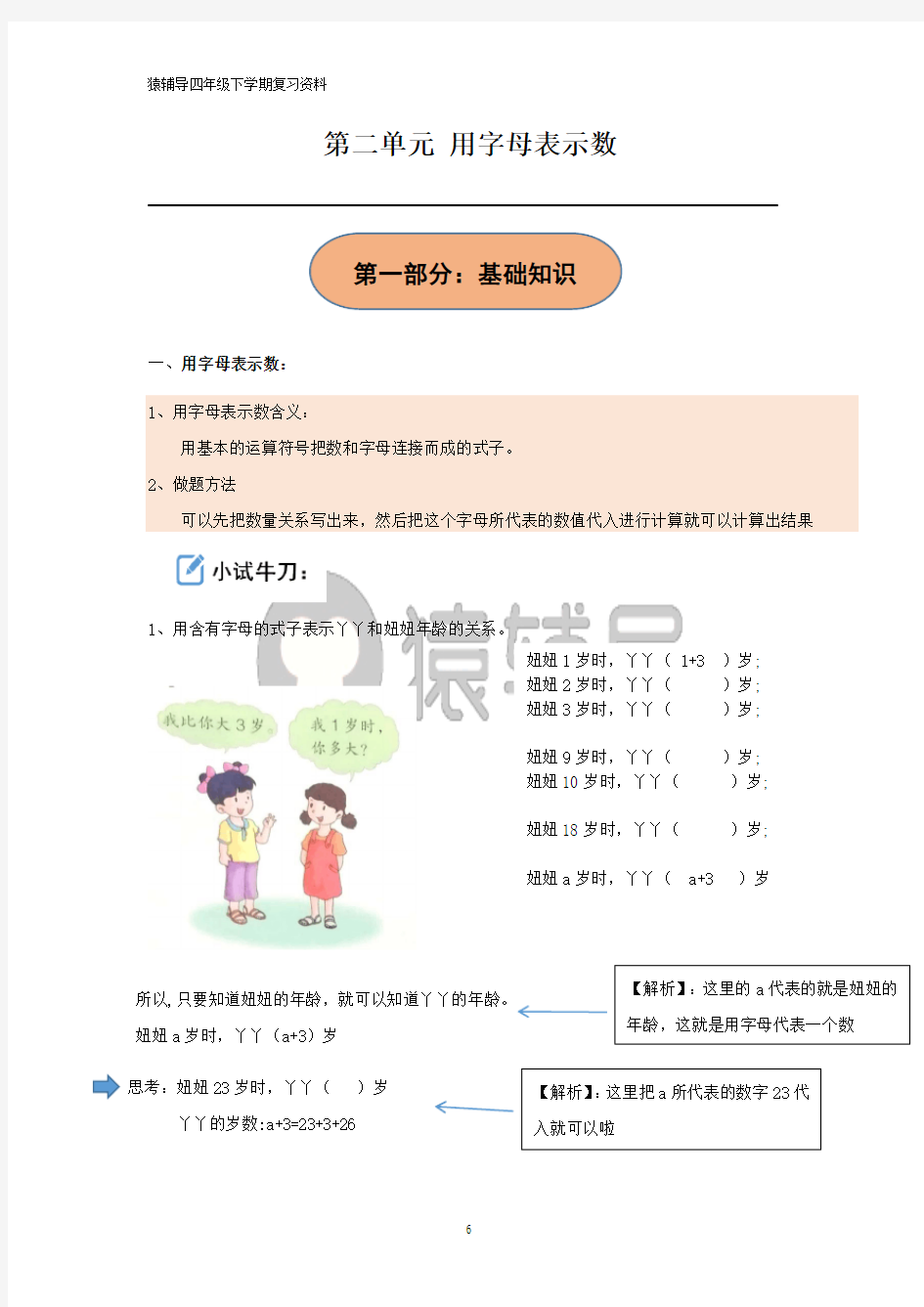 冀教版  第二单元 用字母表示数知识点总结