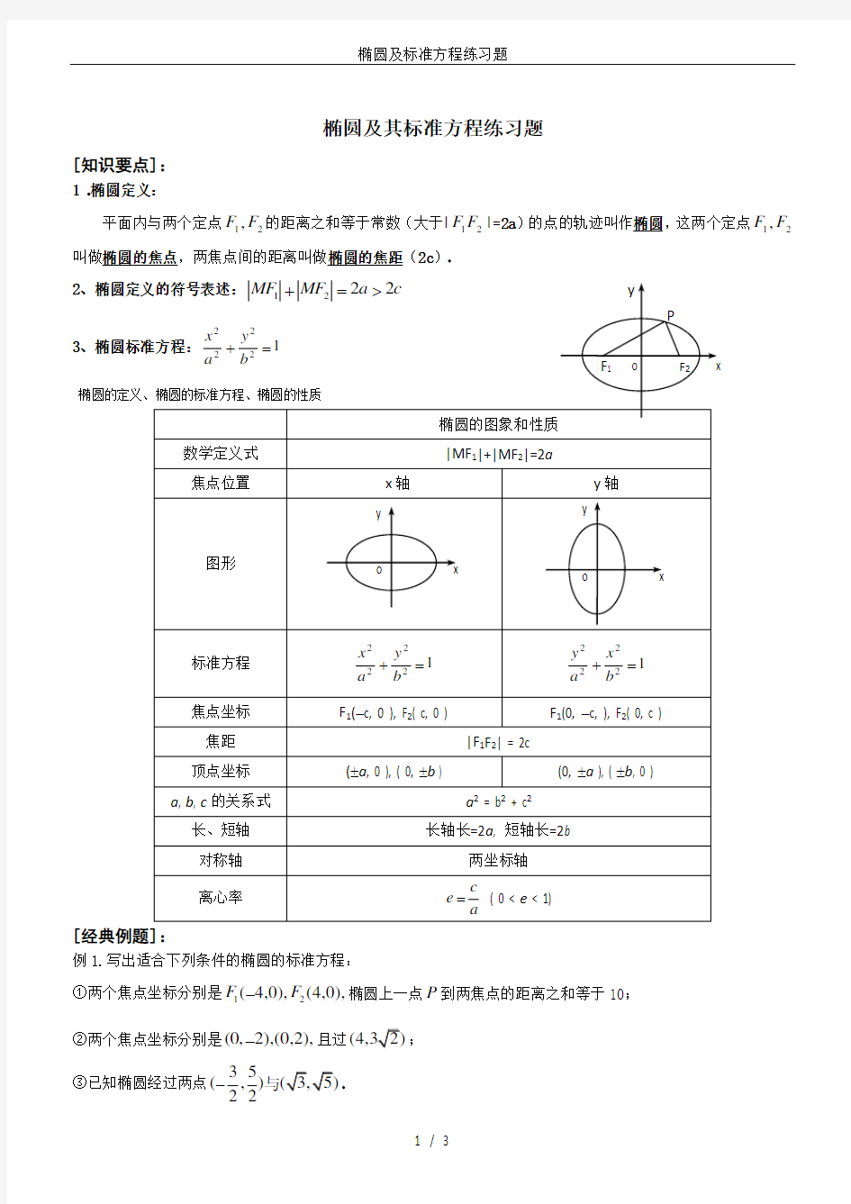 椭圆及标准方程练习题