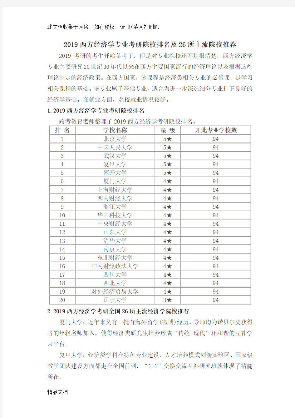 最新整理西方经济学考研院校排名及所主流院校推荐说课讲解