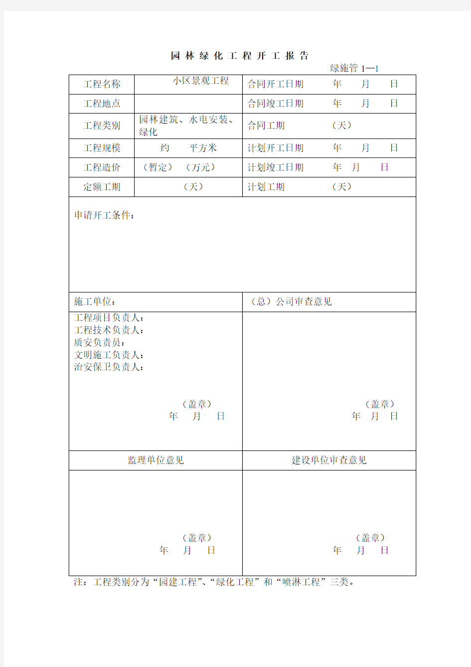 园林绿化施工 表格 全套