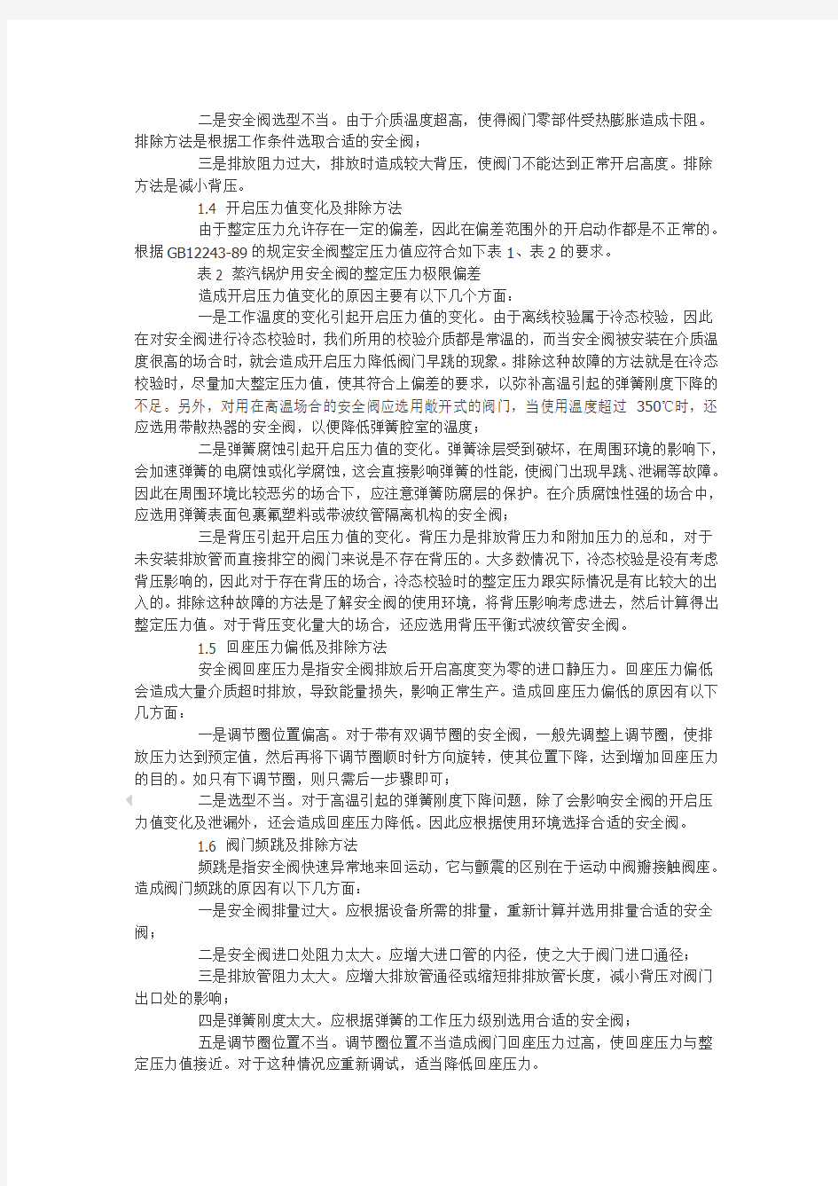 安全阀常见故障及排除方法