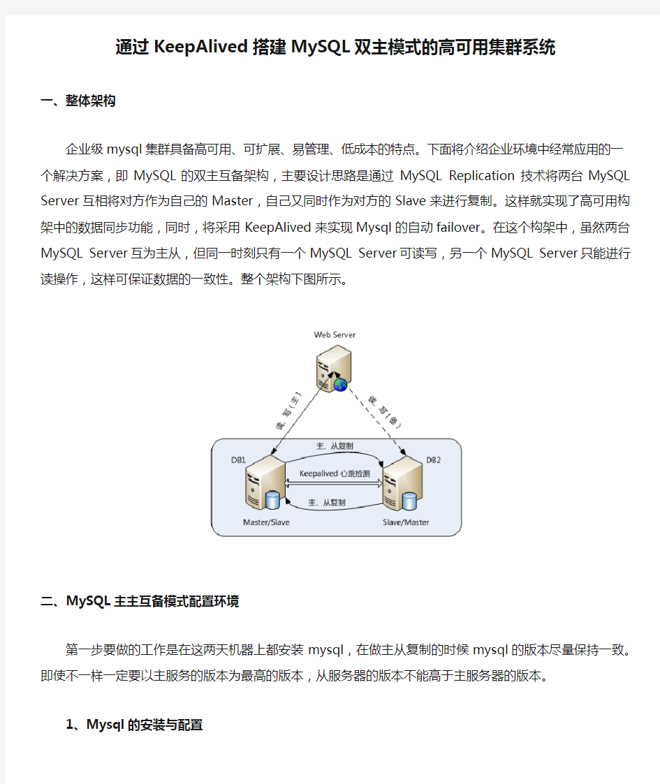 通过KeepAlived搭建MySQL双主模式的高可用集群系统概要