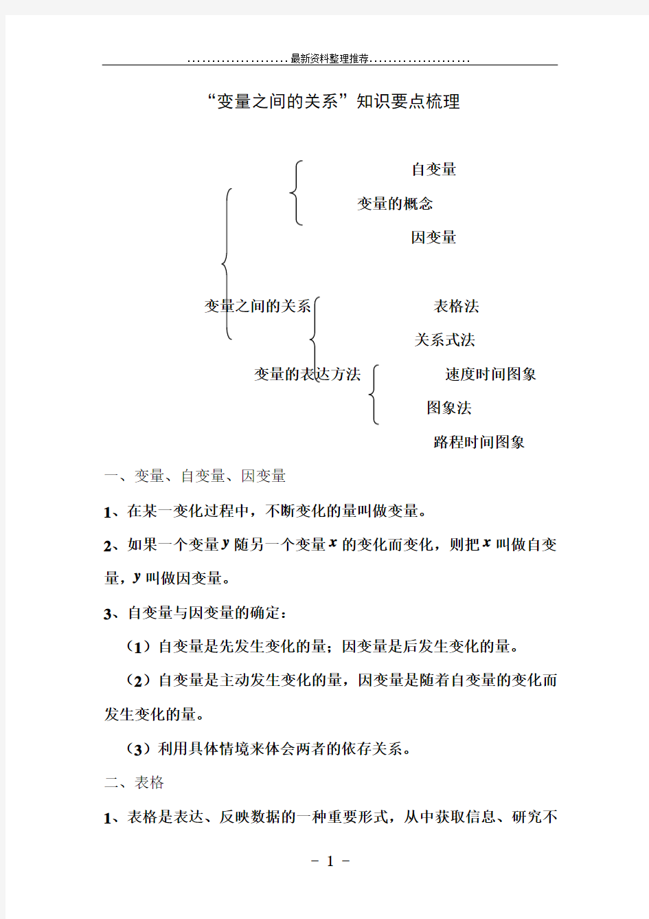 第四章《变量之间的关系》知识要点分梳理及单元测试题(含答案)