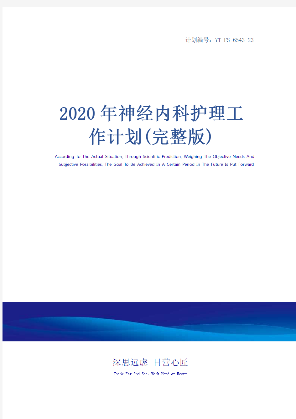 2020年神经内科护理工作计划(完整版)