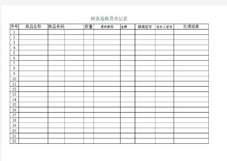 顾客退换货登记表