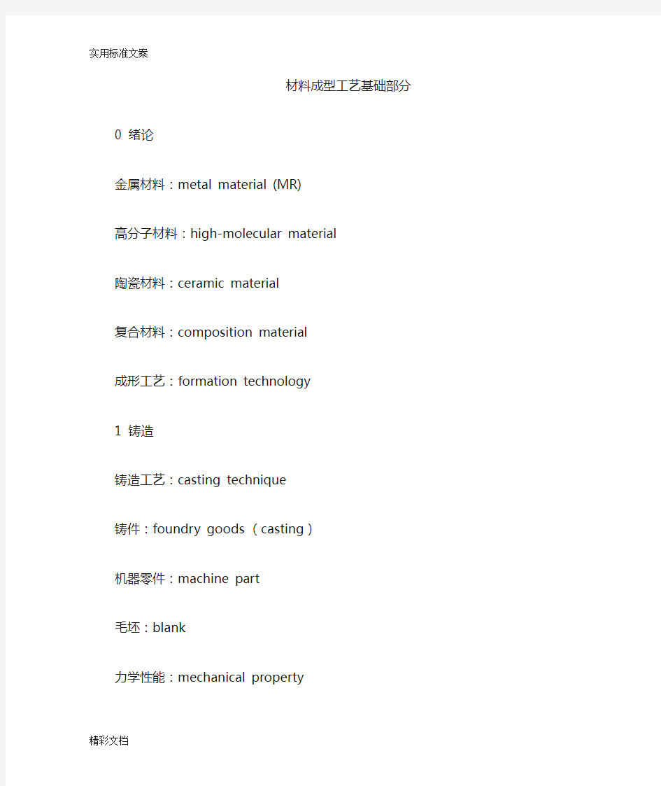 铸造用英语词汇