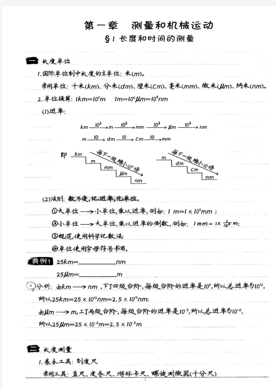 初中八年级物理上册初二知识点总结笔记(学霸笔记)