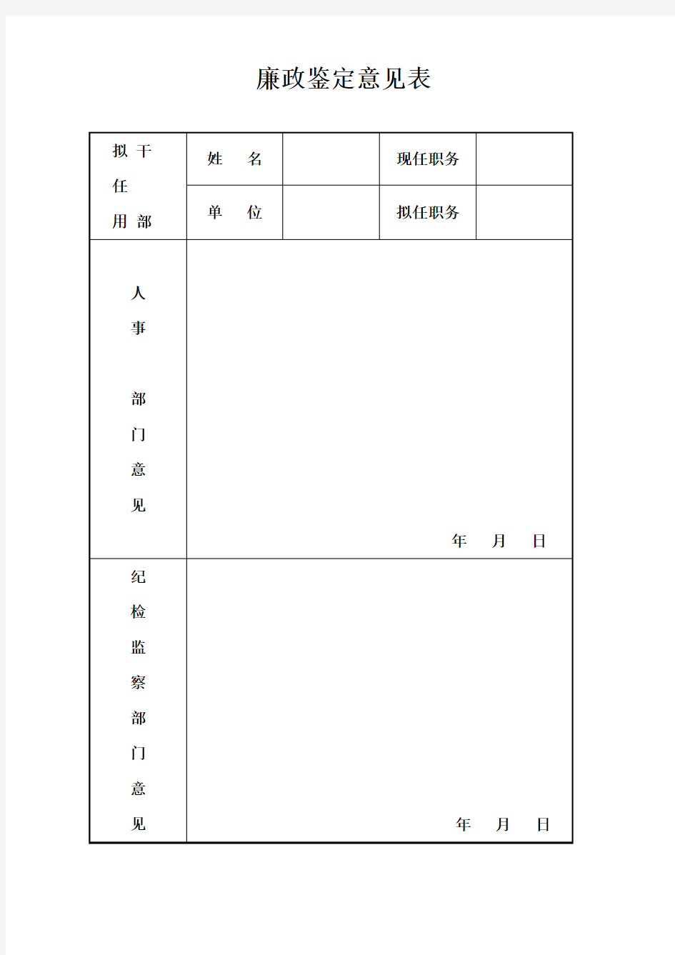 廉政鉴定意见表