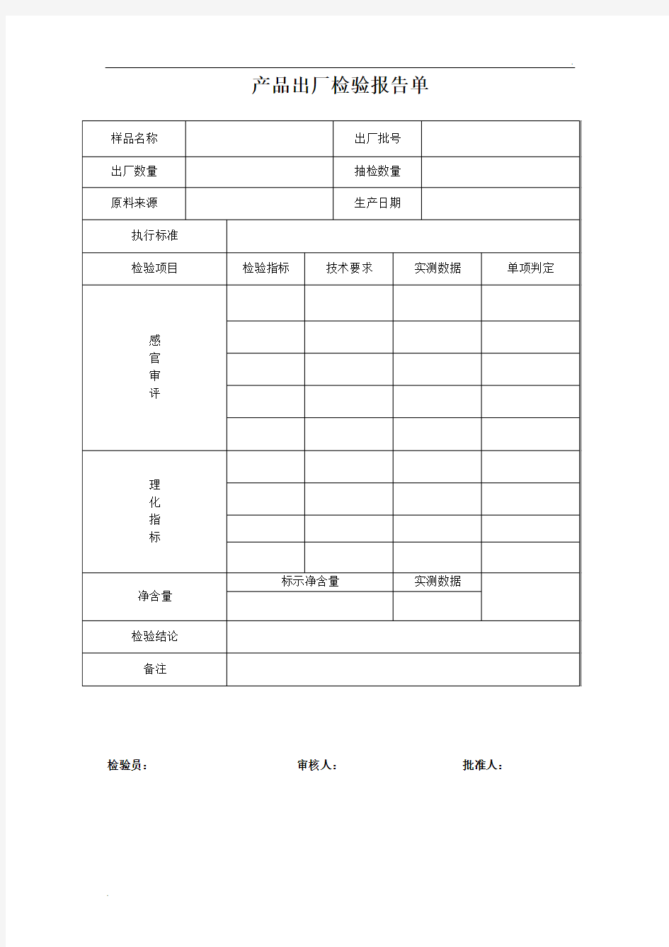 食品出厂检验报告单