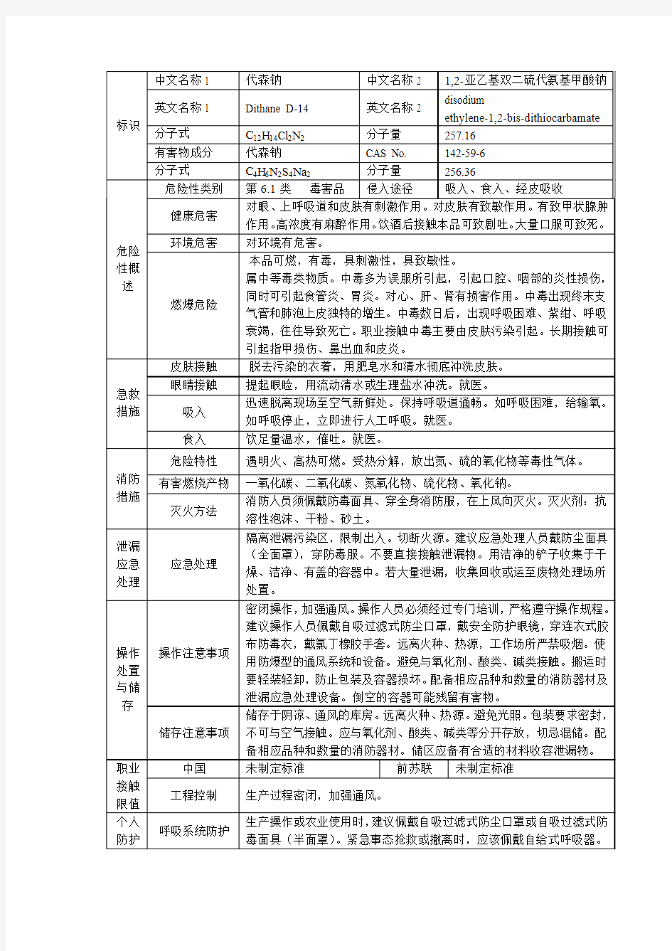 代森钠MSDS