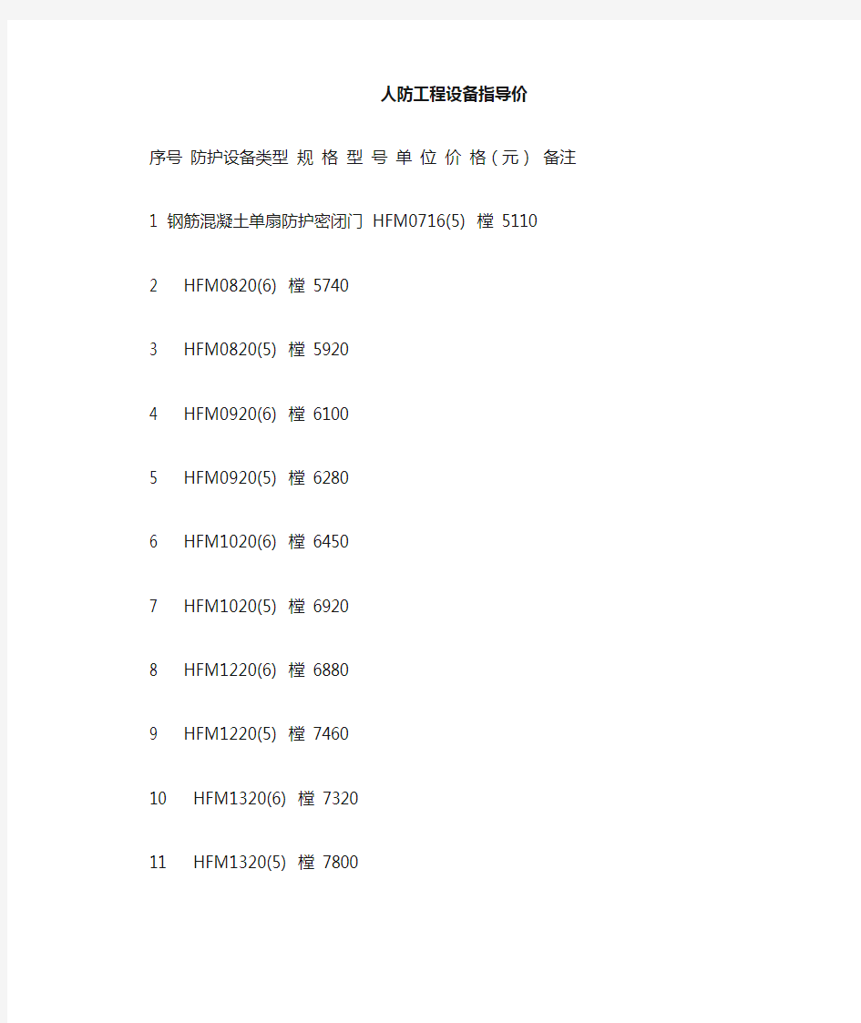 人防工程防护设备指导价(含全部费用)