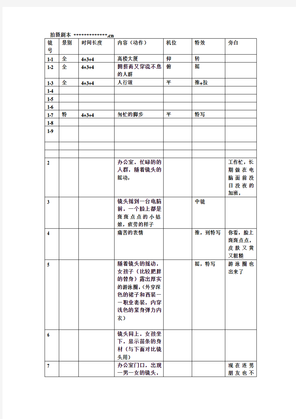 拍摄剧本格式模板