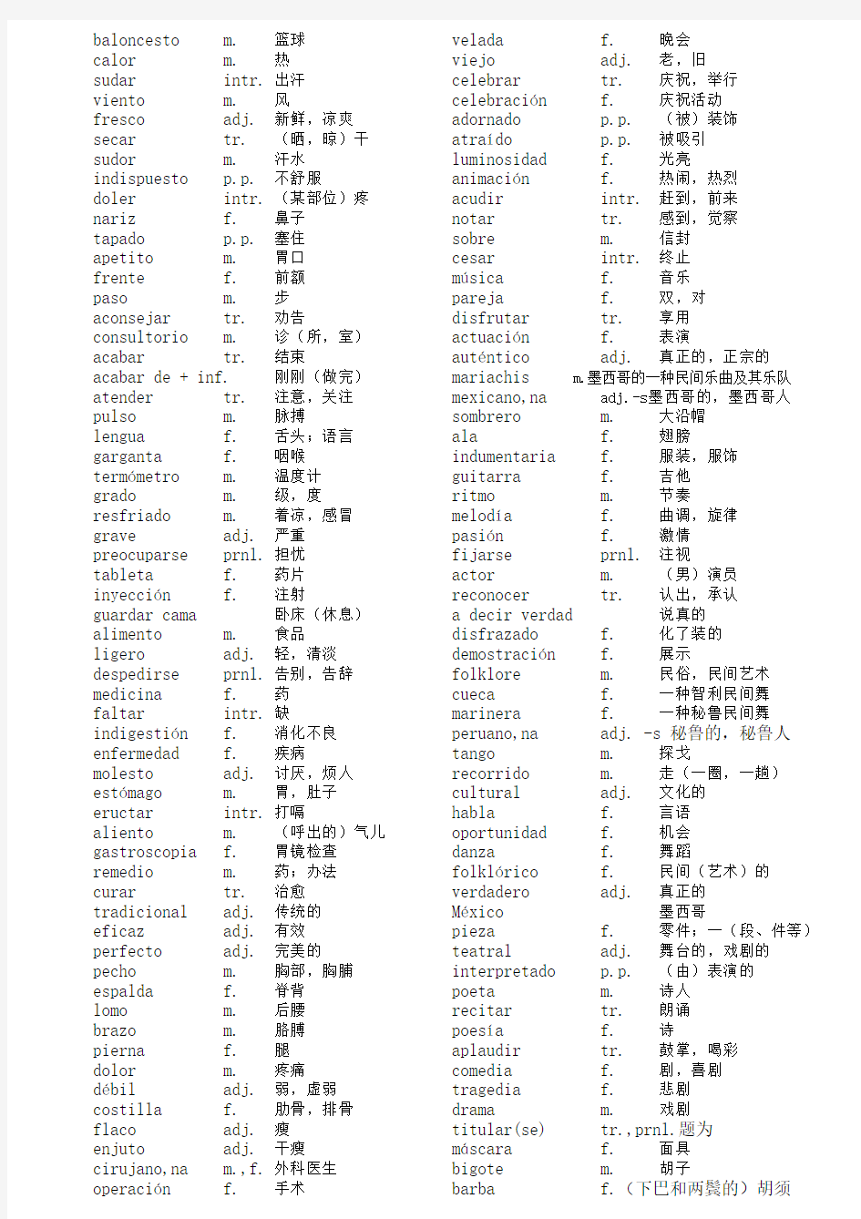 现代西班牙语第2册单词 打印版 一页两课