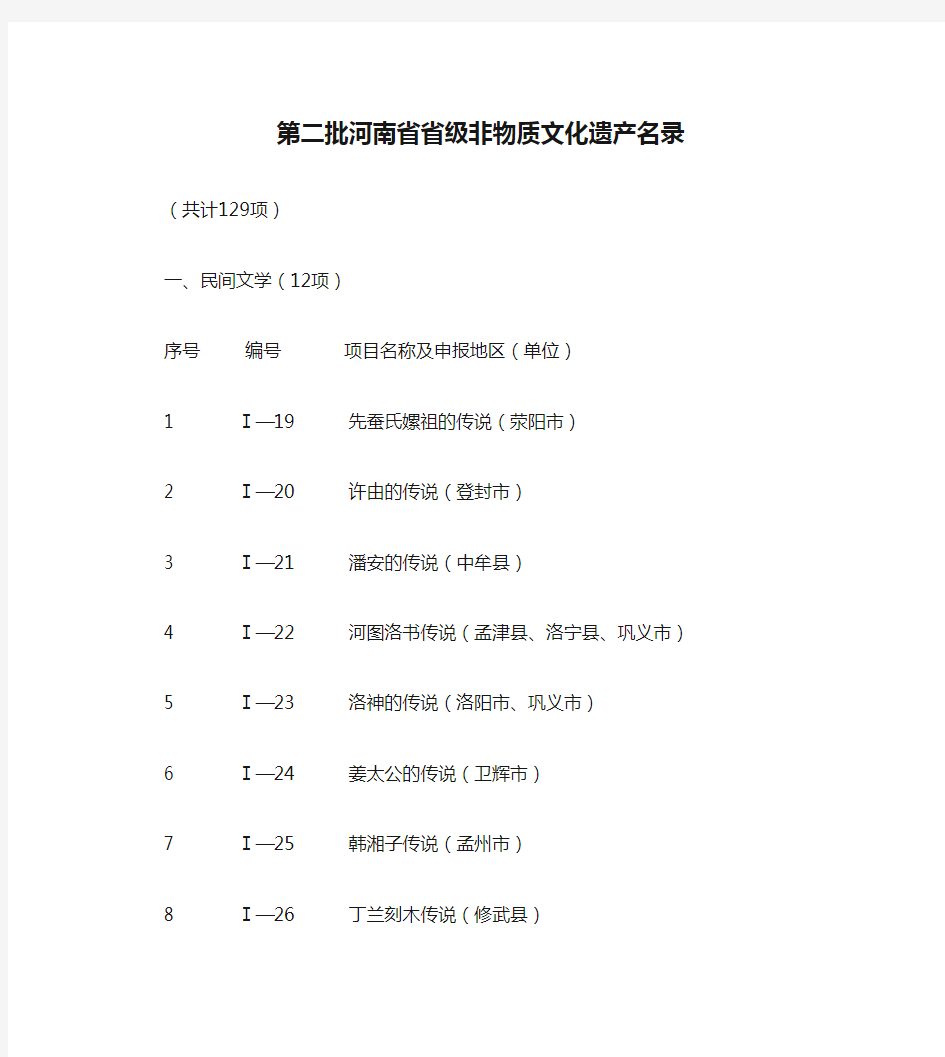 第二批河南省省级非物质文化遗产名录