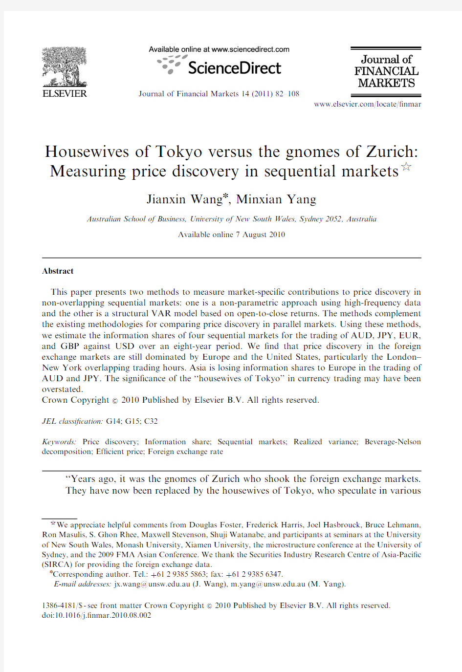 Housewives of Tokyo versus the gnomes of Zurich_ Measuring price discovery in sequential markets