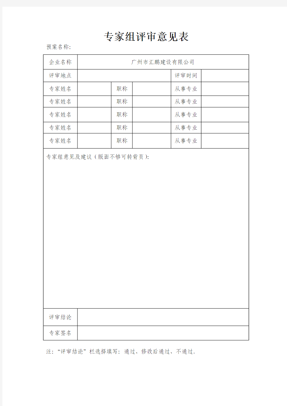 专家组评审意见表