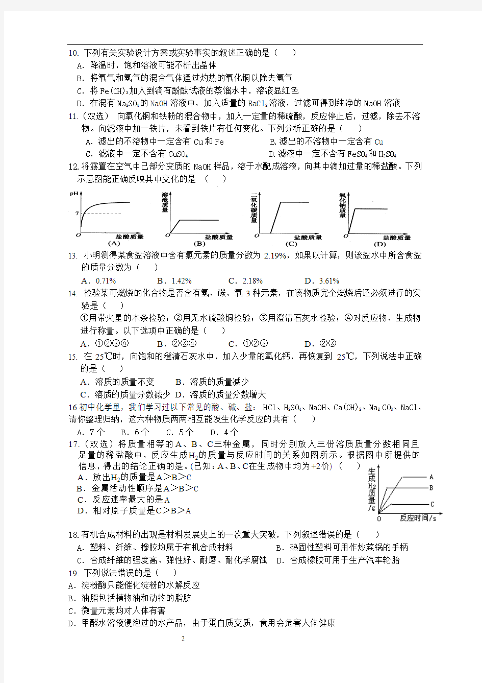 2012中考化学易错题集锦 (1)