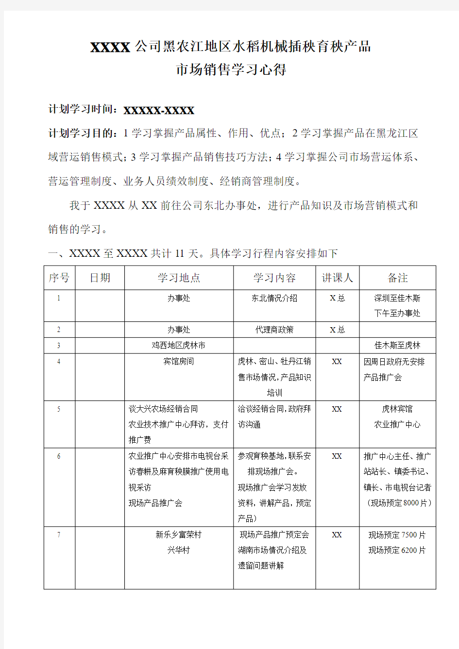 XX省XX产品销售学习心得