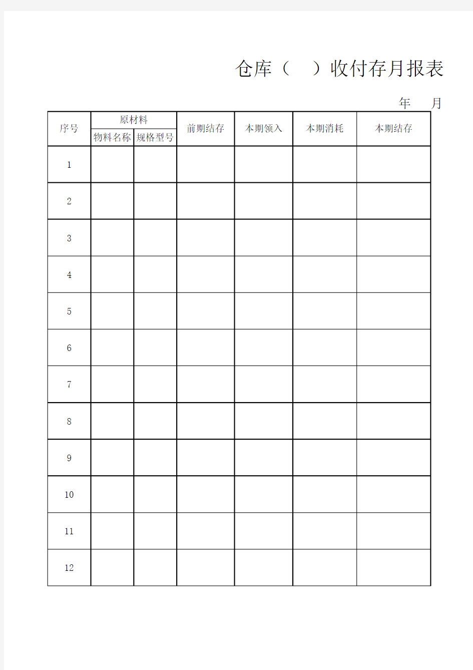 仓库收付存月报表模板