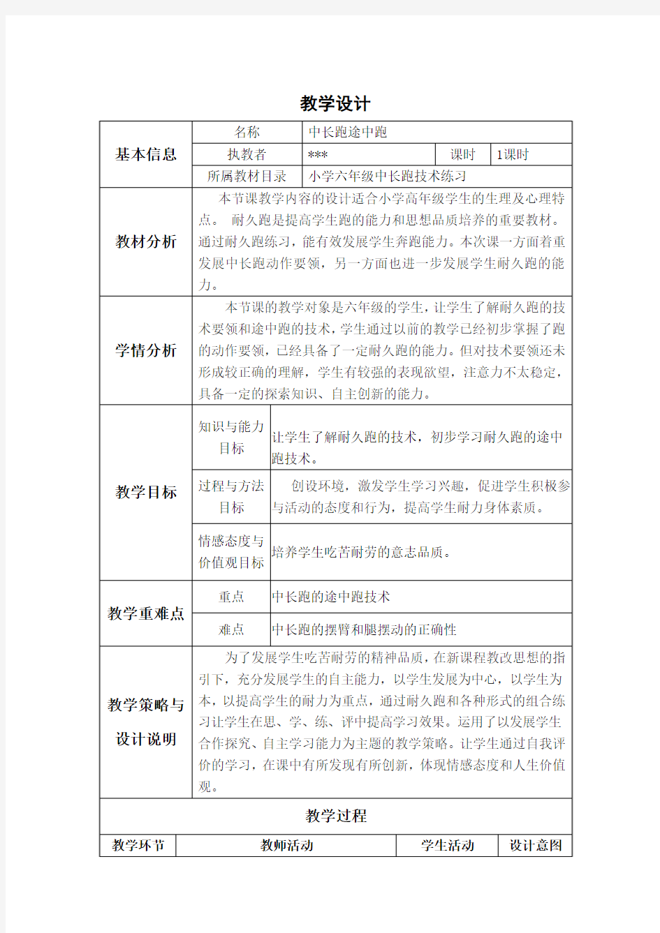 2015中小学幼儿园教师远程培训体育教学设计与反思