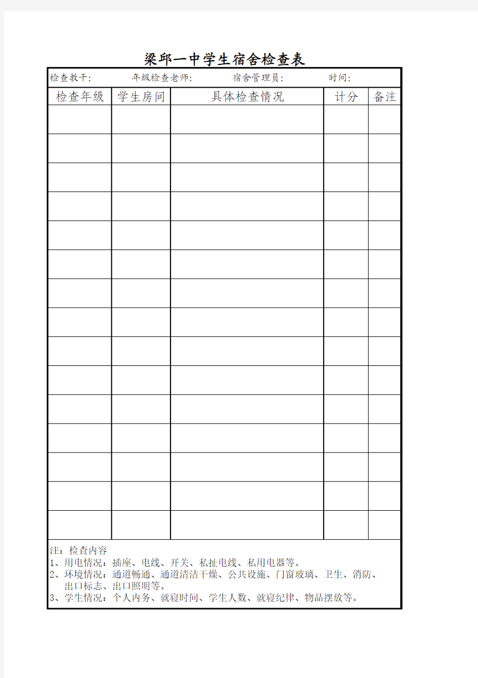 学生宿舍检查表