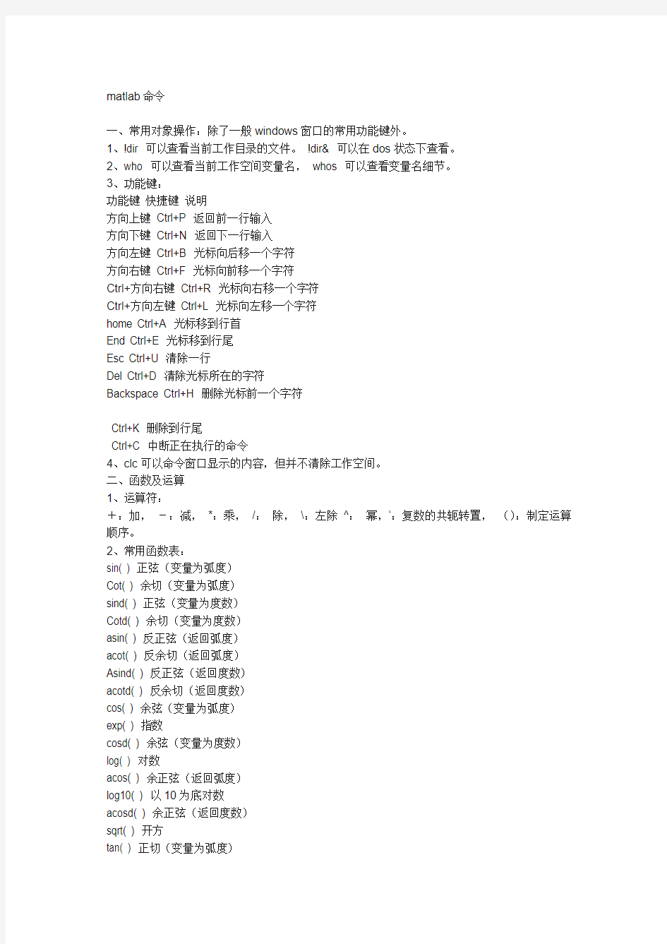 matlab2016指令大全