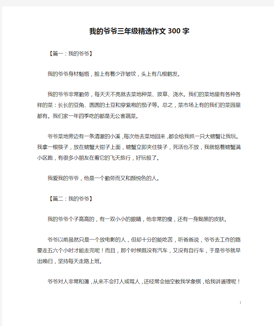 我的爷爷三年级精选作文300字