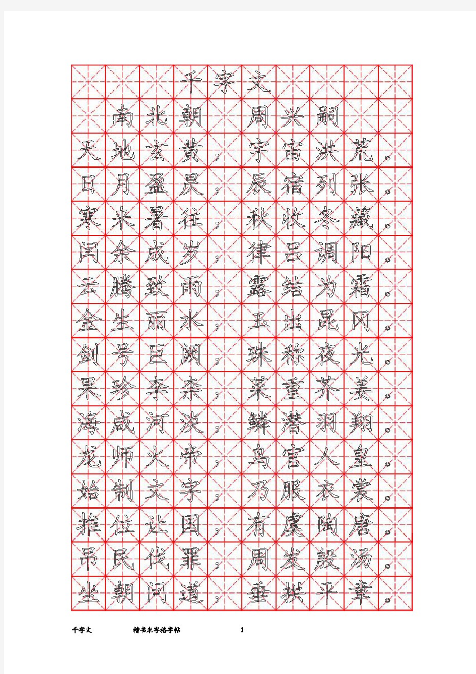 千字文米字格书法字帖