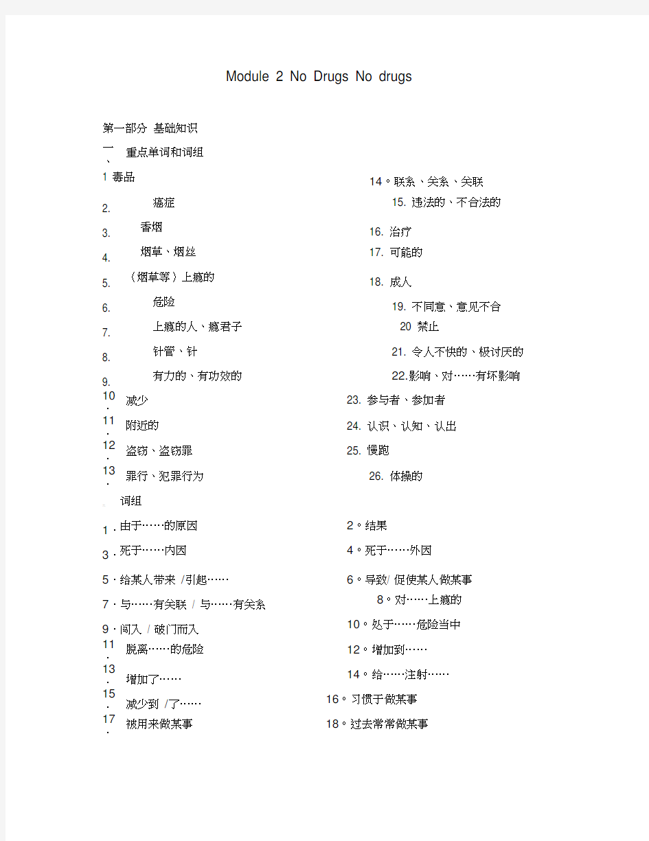 辽宁省沈阳市第二十一中学高中英语Module2NoDrugsNodrugs单元导学案(无答案)外研版