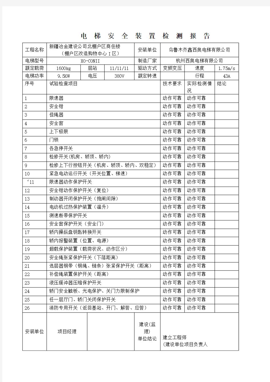 电梯安全装置检测报告