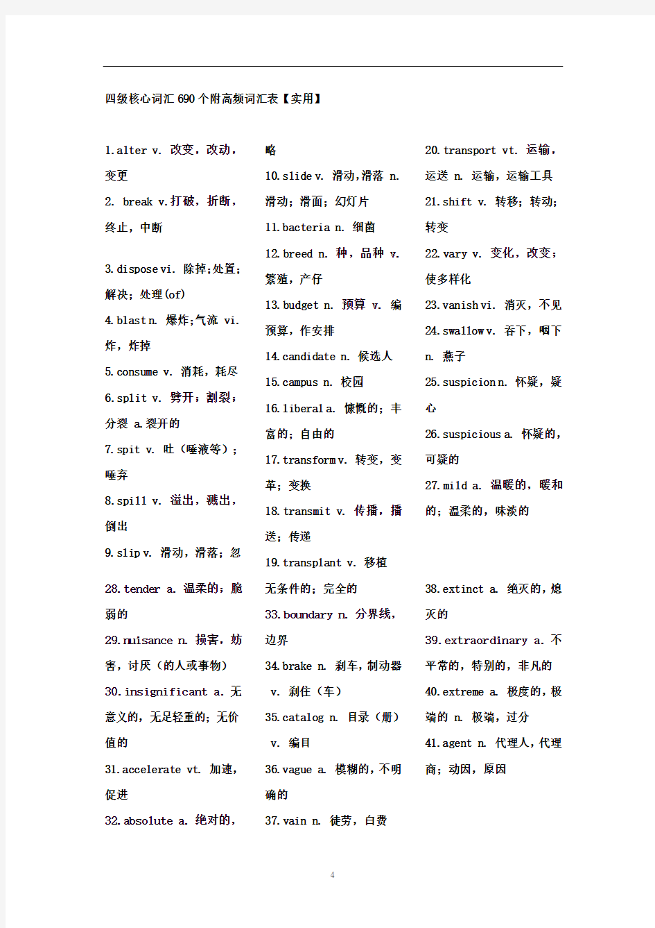 CET-4英语四级核心词汇690个附高频词汇表分析