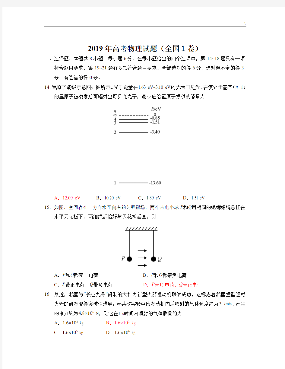 2019年度高考物理试题(全国1卷)