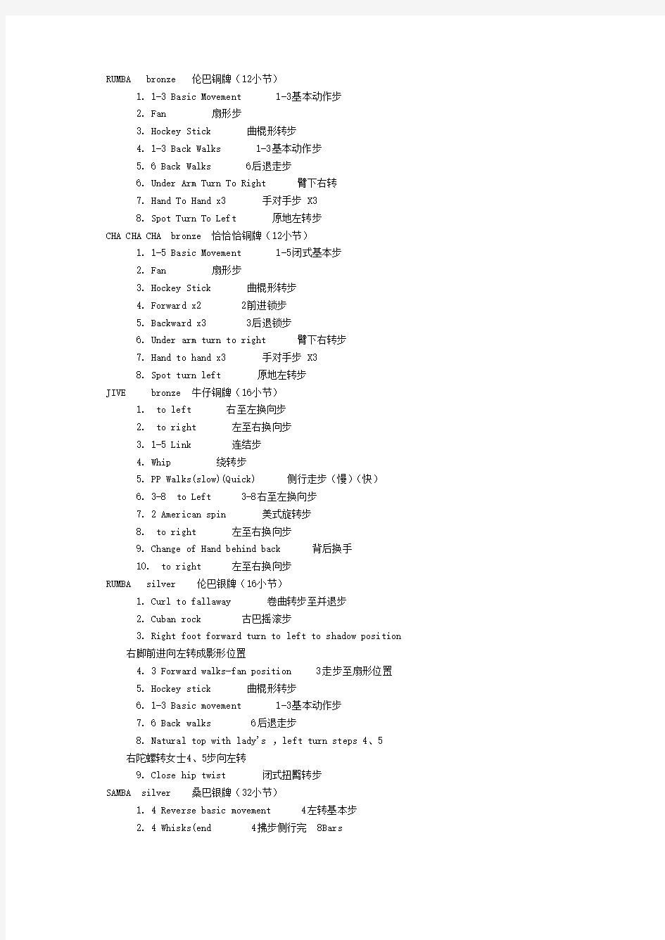 全国体育舞蹈等级考试培训教材