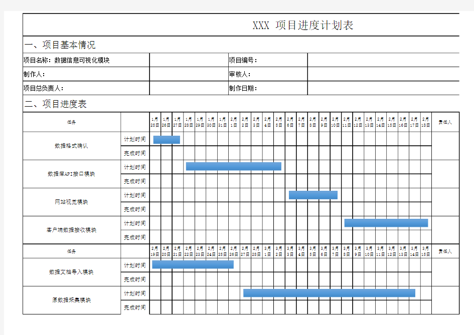 项目进度计划表(模板)(标准模板)