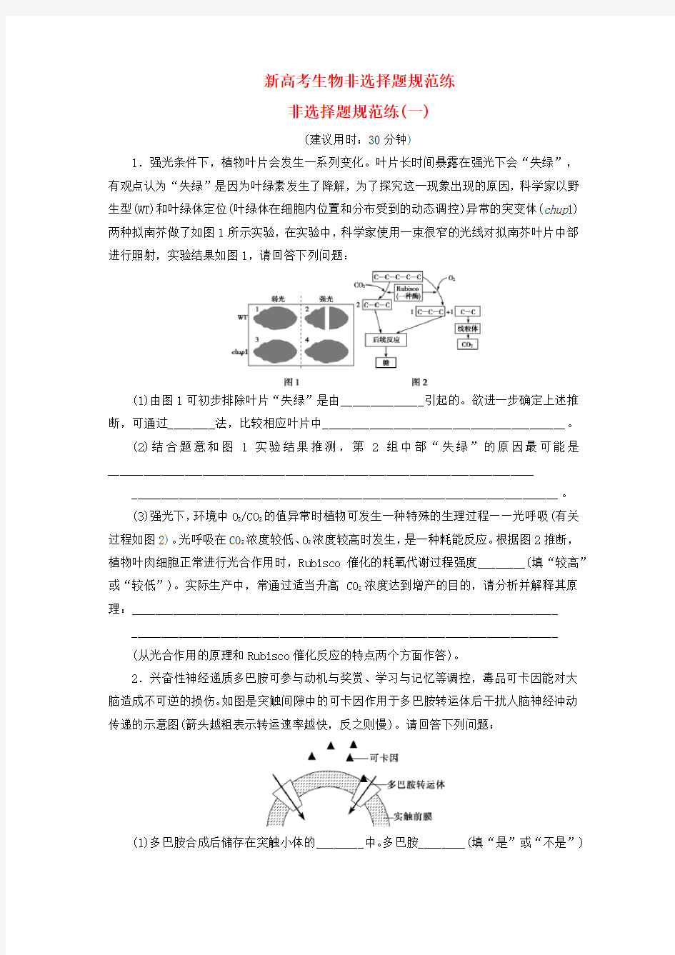 新高考生物非选择题规范练1