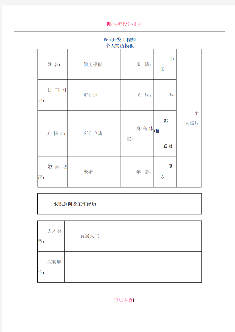 web开发工程师 个人简历模板