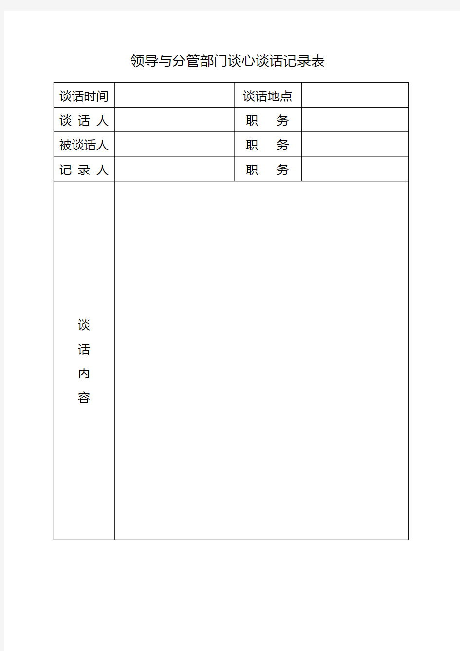 领导和分管部门谈心谈话记录表