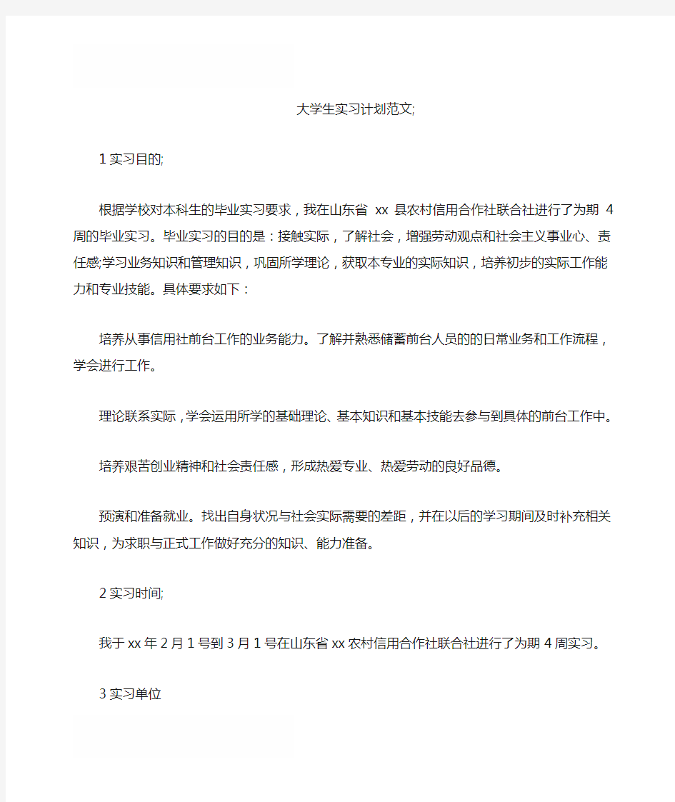 大学生实习计划范文2000字