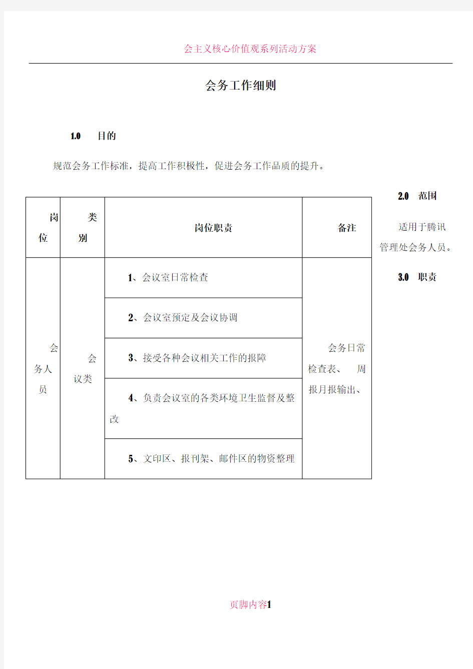 会务人员岗位职责