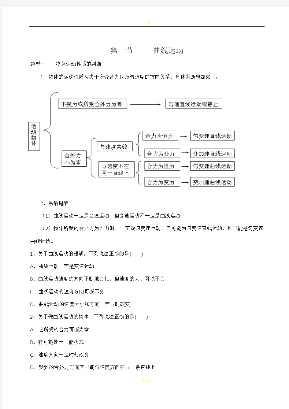 曲线运动题型总结