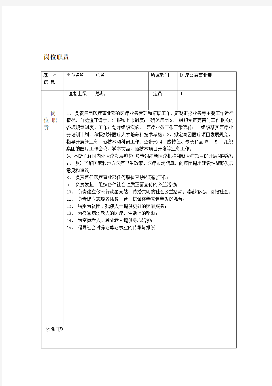 医疗公益岗位职责说明书